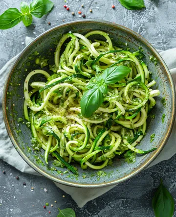 Gluten free side dish zucchini noodles pesto