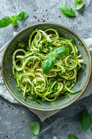 Gluten free side dish zucchini noodles pesto